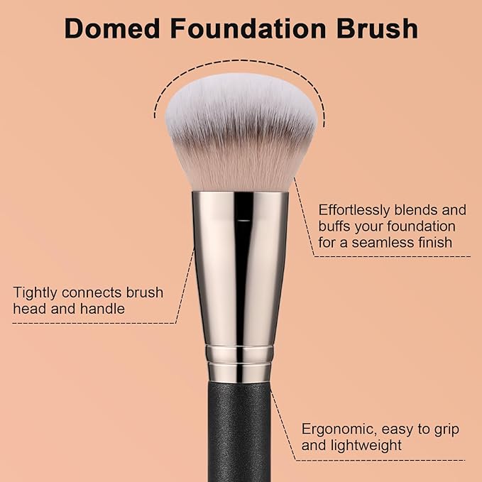 TEOYALL Domed Foundation Brush, Soft Dense Synthetic Bristles Blending Brush for Liquid Cream Foundation Bronzer Contour