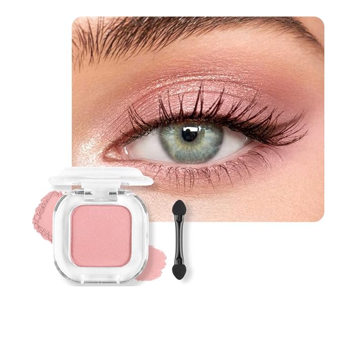 Pink Shimmer Single Eyeshadow Makeup Powder Palette,High Pigment Blendable Formula Eye Make-up for Women,Neutral Eye Shadow,sombras para ojos,Longwear Waterproof,Vegan & Cruelty-Free,Eyeshadow Gift