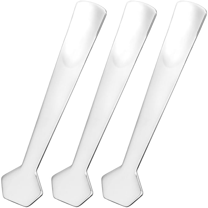 3pcs Mini Metal Makeup Spatula, Reusable Cosmetic Cream Spatulas Spoon, Skincare Scoop Applicator Facial Massage Beauty Tools for Mixing and Sampling Face Eye Cream- Silver