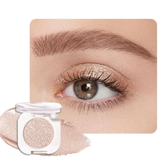 Pear White Glitter Single Eyeshadow, Lightweight Blendable Mini Eye Shadow for Older Women, Monochrome Eyeshadow Palette Makeup Pigmented Waterproof, Vegan & Cruelty-Free, 11
