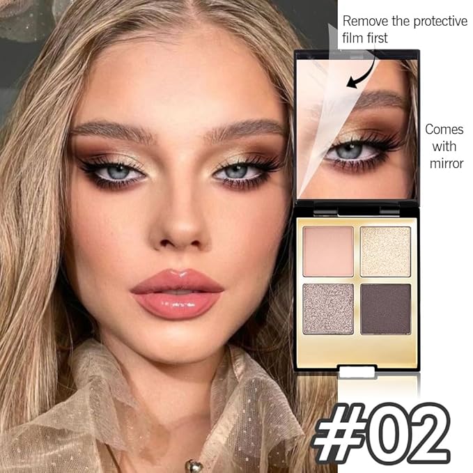 4 Colors Eyeshadow Makeup Palette,Nude Rose Gold Natural Neutral Nude Eye Shadow Palette with Mirror,Long Lasting Naturing-Looking,Waterproof,Travel Size