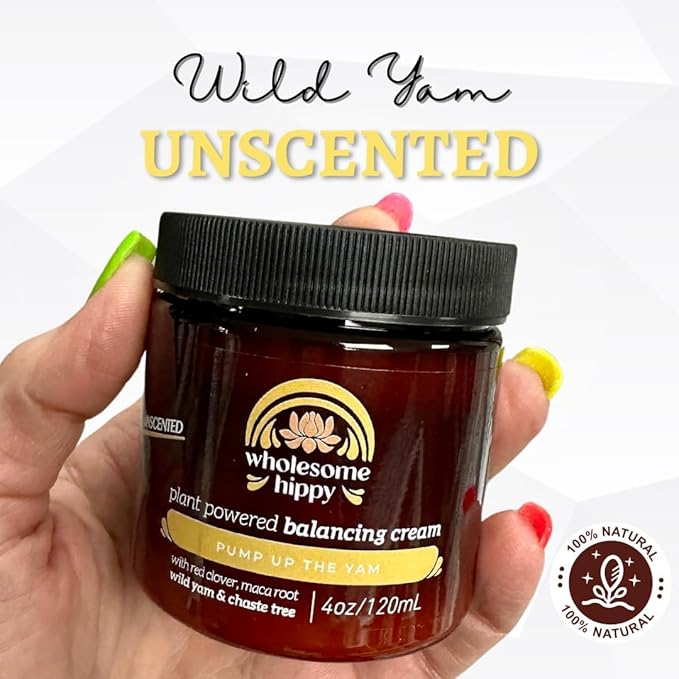 Wholesome Hippy Wild Yam Cream for Balance Support Body Cream with Maca, Chaste Tree, Milk Thistle & Shea – Moisturizing Botanical Balm for Women & Men – 4oz - Unscented