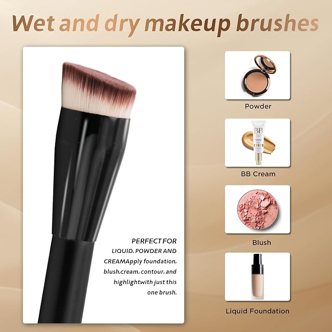 JoMay Flat Top Kabuki Foundation Brush – Vegan Makeup Brush for Liquid, Cream & Powder – Dense, Soft Bristles for Buffing & Blending – Black