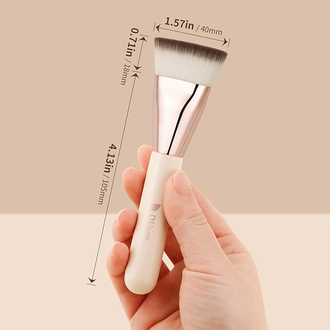DUcare Foundation Brush for Liquid Makeup, Flat Top Professional Kabuki Brush with Puff Buffing Blending Mineral Powder Large Makeup Face Brush