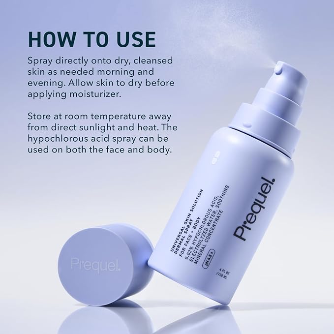 Prequel Skin Universal Skin Solution Hypochlorous Acid Spray for Face and Body. HOCL Facial Cleanser and Dermal Spray with Electrolyzed Water and Mineral Complex. pH-Stabilized Skin Care. 4oz