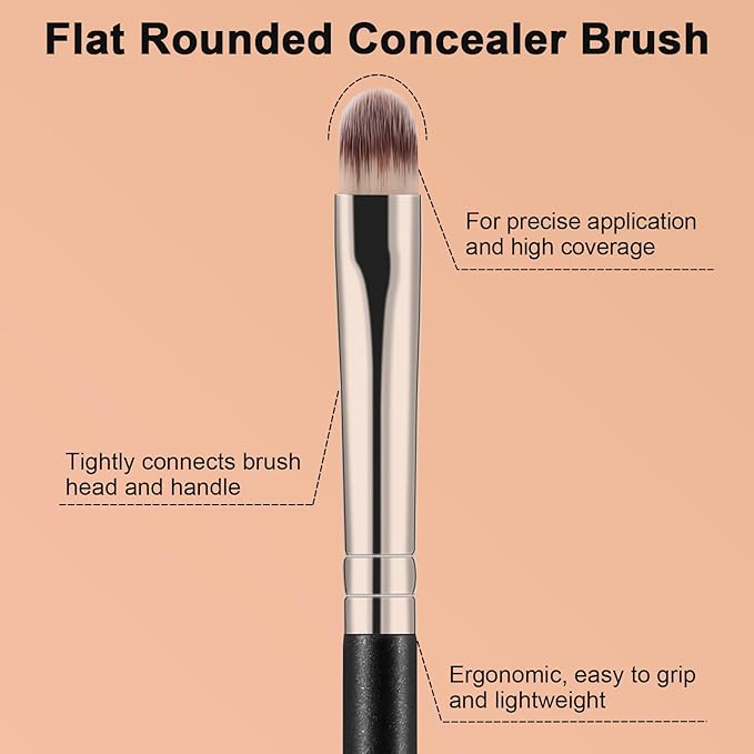 TEOYALL Flat Rounded Concealer Brush, Soft Dense Synthetic Bristles Blending Brush For Powder Cream Concealer Eyeshadow