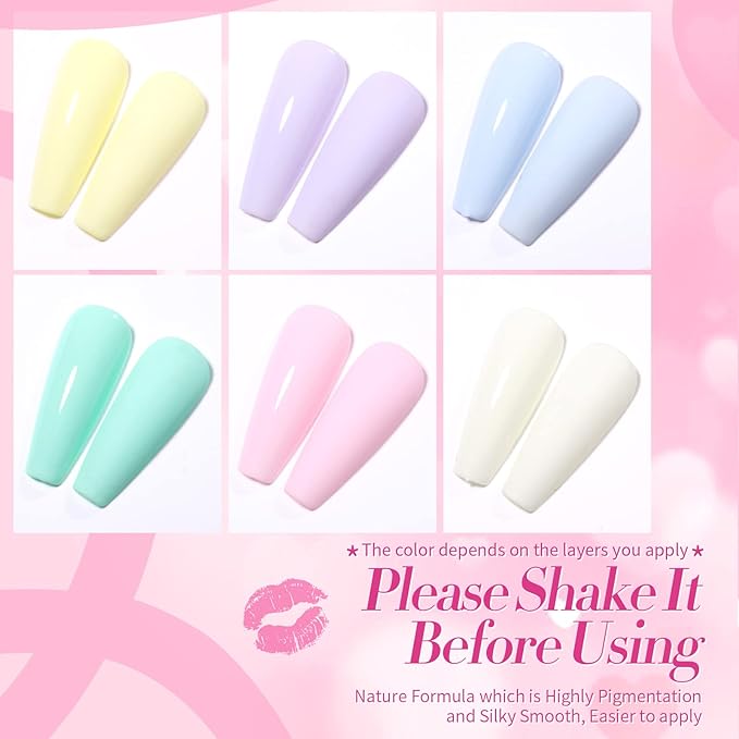 Born Pretty Pastel Gel Nail Polish Set Spring Summer Macaron Candy Sweet Color Gel Polish Easter Soft Pink Yellow Purple Blue Green Colors Collection 7ML 6PCS Nail Art Gift Box
