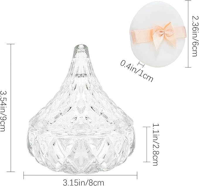 3 Pcs Large Body Powder Puff and Container,Glass Reusable Box Crystal Case Jar with Soft Puff Matsuko Shape