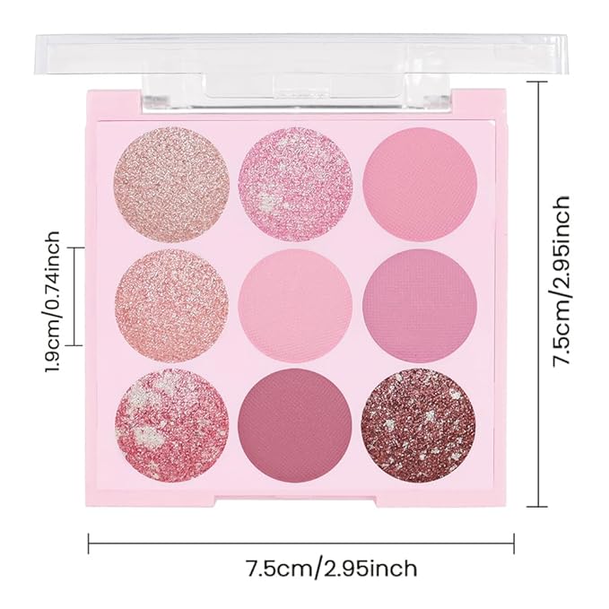Pink Shimmer Eye Shadow Makeup Palette 9 Colors, Highly Pigmented Matte Glitter Shimmer Pearl Waterproof Party Sparkling Eyeshadow Palette for girl (9 Colors pinks)