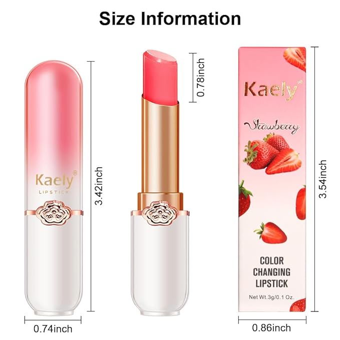 Kaely 2Pcs Strawberry Hydrating Lipstick Tinted Lip Balm, Color Changing PH Lipstick Makeup, Korean Magic Lip Stain Long Lasting Waterproof, labiales magicos 24 horas originales