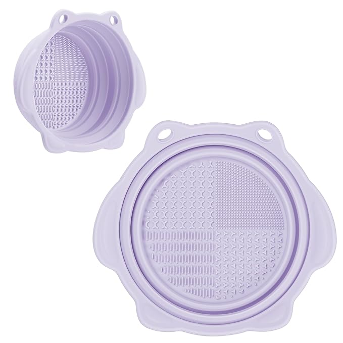 Makeup Brush Cleaner, Etercycle Foldable Silicone Brush Cleaner Bowl Srubber, Portable Washing Tools for Makeup Brush,Powder Puff,Sponge (Purple)