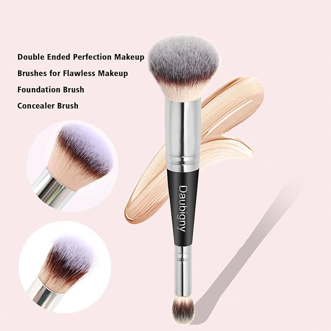 Daubigny Dual-ended Foundation Brush Concealer Brush Perfect for Any Look Premium Luxe Hair Rounded Taperd Flawless Brush Ideal for Liquid, Cream, Powder,Blending,Concealer