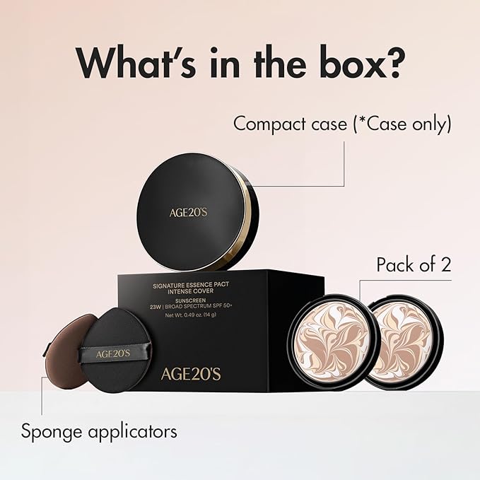 AGE20'S Signature Essence Pact SPF 50+ | Pack of 2 | 13 Ivory | Cream Foundation, Dewy Finish, Natural Coverage | Korean Cushion Foundation