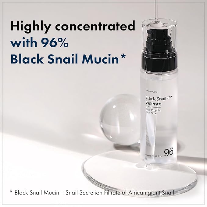 TOSOWOONG Black Snail Plus Essence With 960,890ppm Black Snail Secretion Filtrate, Hydrating Serum, Repairing, Anti Aging, Dull Skin, Fine Lines, Sensitive Skin, Korean Skin Care, 100ml, 3.38 fl.oz.