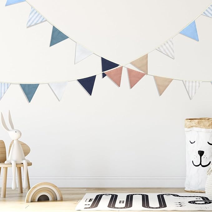 VitalCozy 17 ft Pennant Banner Flags, 2 Pcs Nursery Garland Triangle Bunting Flag Double Side Baby Banner for Boho Decor Baby Shower Birthday Wedding Party Event, Each 8.5 ft(Elegant Colors)