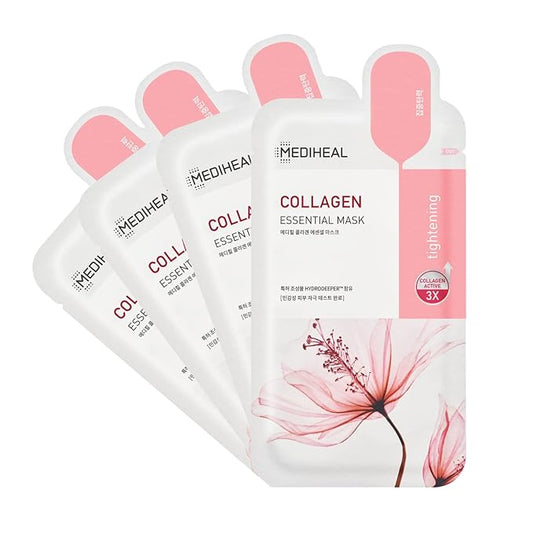 Mediheal Official Best Korean Sheet Mask - Collagen Essential Face Mask 4 Sheets Lifting and Firming For All Skin Types Value Sets