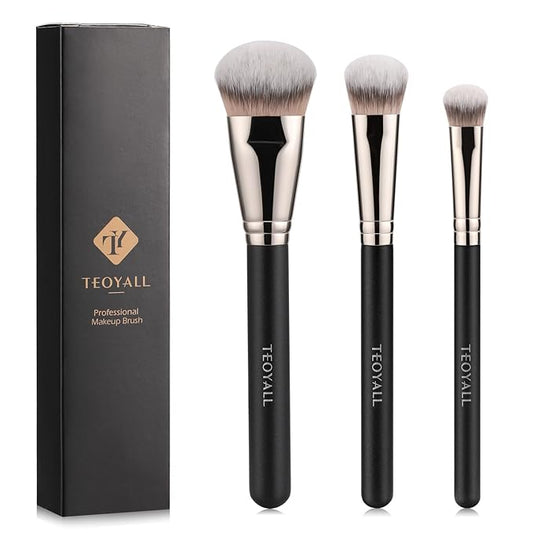 TEOYALL Flat Angled Brushes, Flawless Foundation Brush Under Eye Concealer Brush Bronzer Brush with Liquid Cream Powder