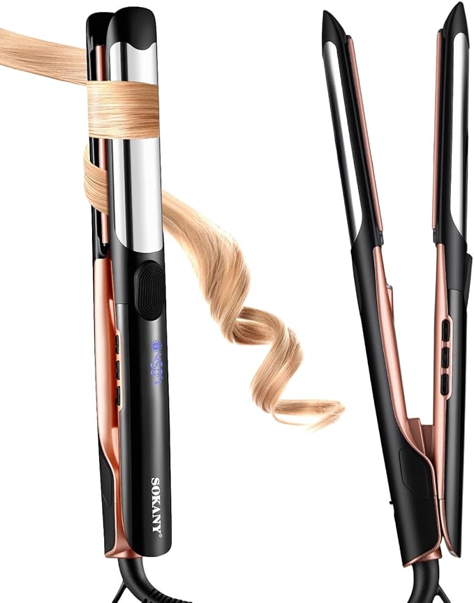 1 Inch Flat Iron Hair Straightener and Titanium Curler 2 in 1 | Dual Voltage Smart 3D Ceramic Floating Plates Ionic Straightener,8 Temps Settings Fast Heating & Heat Protection