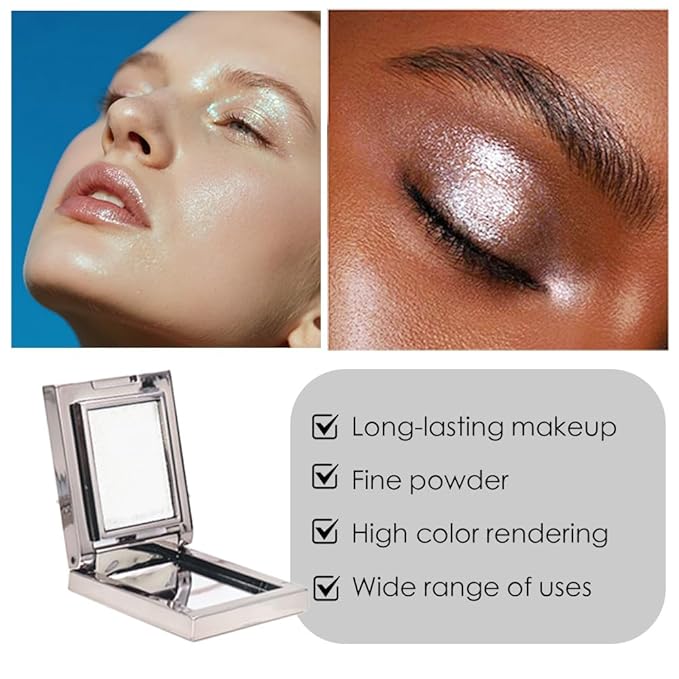 Pearl White Shimmer Single Eye Shadow Palette Makeup with Mirror,eutral Powder Monochrome Eyeshadow for Older Women,Waterproof Long Lasting Naturing-Looking sombras para ojos