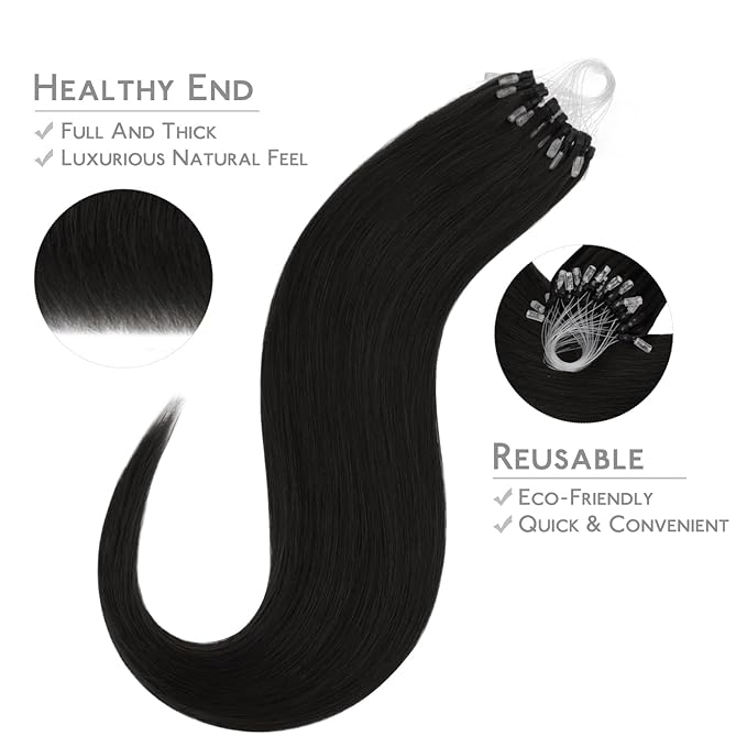 WENNALIFE Microlink Hair Extensions Human Hair, 50g 50s 16 Inch Jet Black Remy Micro Bead Hair Extensions Real Human Hair Micro Link Micro Loop Micro Ring Hair Extensions Invisible Straight Microlinks