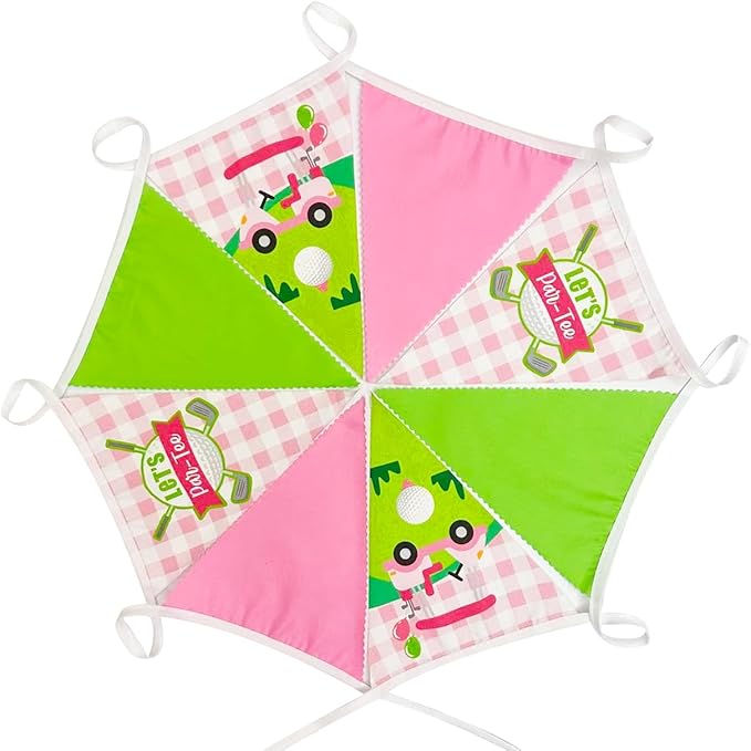 32Ft Pink Golf Party Decorations Pink Green Golf Ball Triangle Flag Fabric Banner Pennant Garland Streamers for Let's Par-tee Birthday Baby Shower Masters Sports Fans Party Outddor Decor Supplies