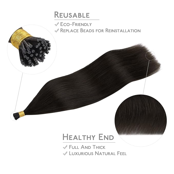 WENNALIFE I Tip Hair Extensions Human Hair, 50g 100s 16 Inch Dark Brown Remy Itip Human Hair Extensions Invisible Itips Straight I Tips Fusion Extensions Real Human Hair