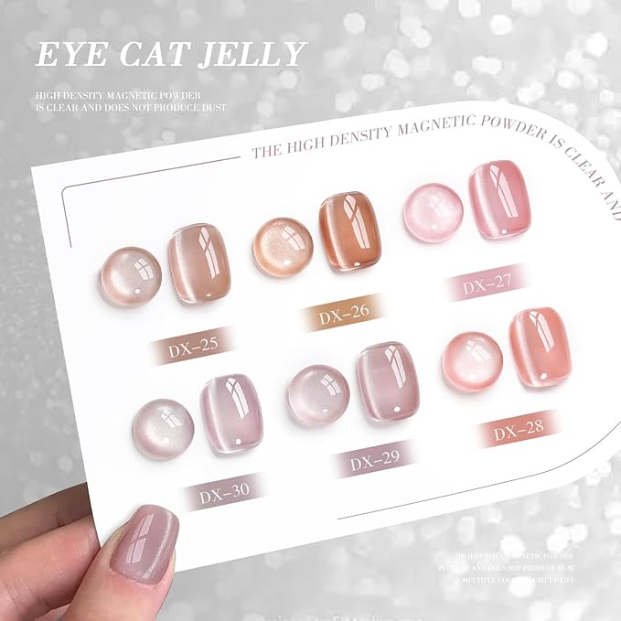 Jelly Pink Silver Cat Eye Gel Nail Polish Set 6 Colors with Magnet for Holographic Glitter Cat Eye, Salon Gel Manicure and Nail Art DIY at Home