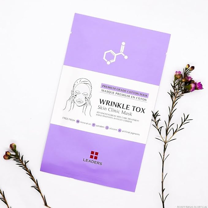 Leaders Insolution Wrinkle Tox Skin Clinic Mask | Adenosine-Infused Anti-Aging Facial Sheet for Fine Lines, Wrinkles, and Firmness | Premium Grade Cotton, Collagen Boosting (5 Sheets)