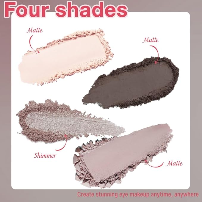 4Colors Eyeshadow Makeup Palette,Nude Gray Black Natural Neutral Powde Eye Shadow Palette for Older Women,Long Lasting Naturing-Looking,Lightweight,Waterproof,Eye Makeup Kit Travel Size