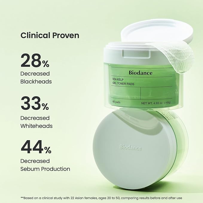 Biodance Sea Kelp Gel Toner Pads, Calming & Soothing for Sensitive Skin, Oil & Sebum Control, Blemish Care, Gentle Exfoliating Toner Pads, Korean Skincareㅣ4.93 fl.oz.(140g)*60Pads