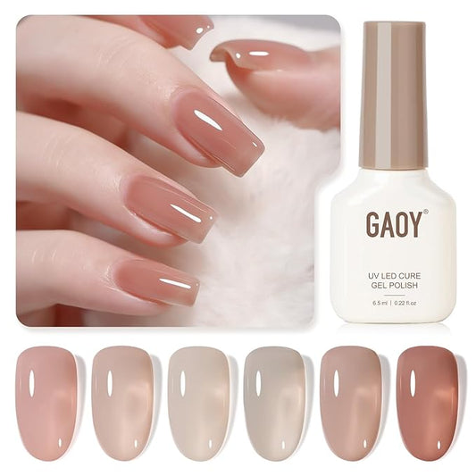 GAOY Jelly UV Gel Nail Polish of 6 Transparent Nude Pink Gray Colors Sheer Gel Polish Kit for Salon Manicure and Nail Art DIY at Home, Rose Quartz