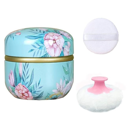 Body Powder Puff and Container for Dusting Powder, Women Powder Puff and Powder Case for Bath and Travel (Peony)