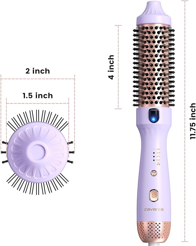 Zavarea Thermal Brush, 1.5 Inch Heated Round Brush for Blowout Look, Hot Styler with 800M Negative Ions & Ceramic for Less Damage & Frizz, Boosts Shine & Easy to Use, Dual Voltage, Valoran Purple