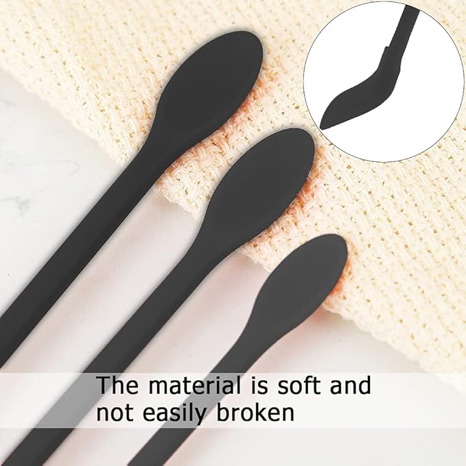 Set of 8 Mini Spatulas Makeup Scraper, MaehSab Silicone Reusable Tiny Thin Jar Scraper for Getting Last Lotion out, Rubber Makeup Long Spoon Bottle Scraper for Kitchen Food Beauty Make up, Black