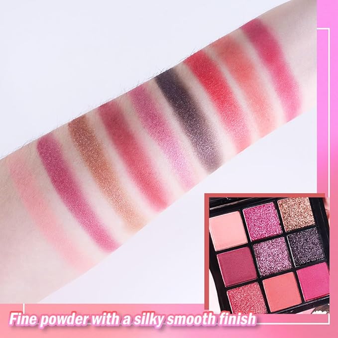 AMY'S DIARY Matte Shimmer Light Deep Red Eye Shadow Palette Makeup,Eyeshadow Long Lasting Waterproof Cruelty-Free, 9 Blendable Shades in Smooth Finishes with Gorgeous Pearls for Girls (Red)