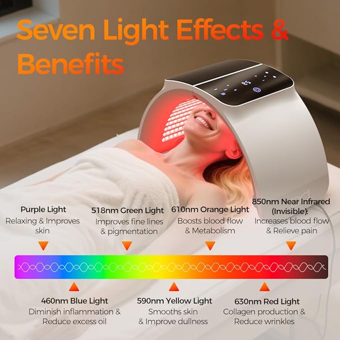Bestqool LED Mask Photon LED Light Therapy - 6 Colors with Near Infrared Light LED Face Mask for Skin Rejuvenation SPA Facial Body Skin Care Beauty Salon Device