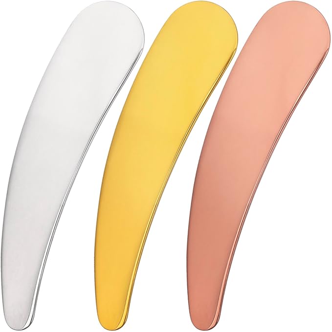 3pcs Mini Metal Makeup Spatula, Reusable Cosmetic Cream Spatulas Spoon, Skincare Scoop Applicator Facial Massage Beauty Tools for Mixing and Sampling Face Eye Cream- Silver & Gold & Rose Gold