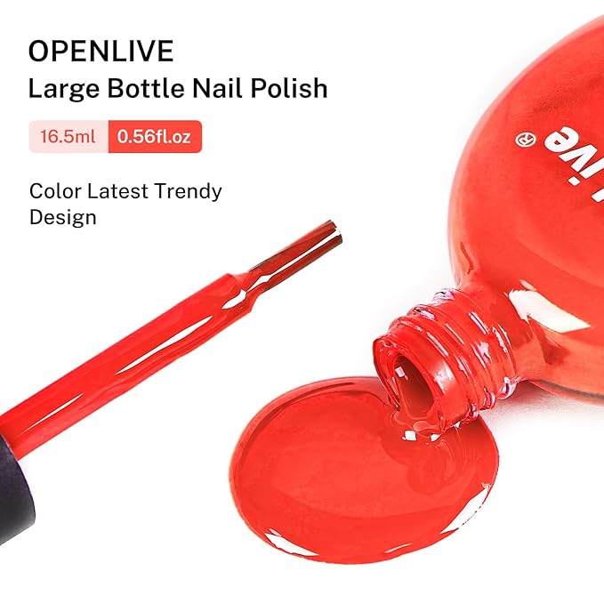 16.5ml Neon Red Nail Polish Glossy Shine Finish Large Volume Quick Dry Nail Polish, Long Lasting Shine, Fingernail Toenail Nail Art DIY Home Travel Nail Art Gift