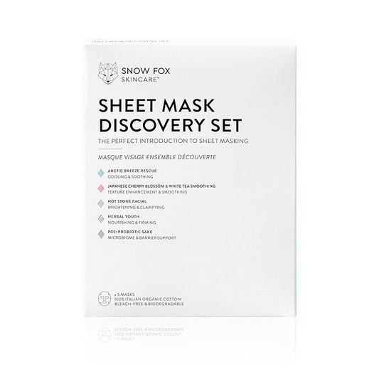 Snow Fox Skincare Sheet Mask Discovery Set, 5 Unique Masks, 5-Pack