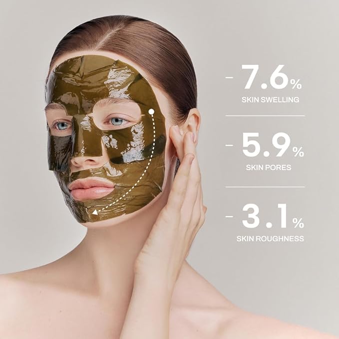 Whamisa Organic Algae Kelp Facial Sheet Mask, De-Puffing, Deep Hydration, Soothing, Moisturizing, Postbiotics, Fermentation (5 PCS/Pack)