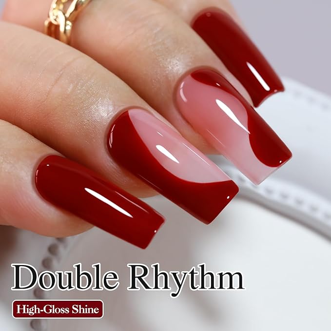 Double Rhythm 15ML Dark Red Gel Polish Pure Sheer Same Color Same Bottle Soak Off Gel Polish Art Manicure Salon DIY at Home for Women (Blood Red-A1378)