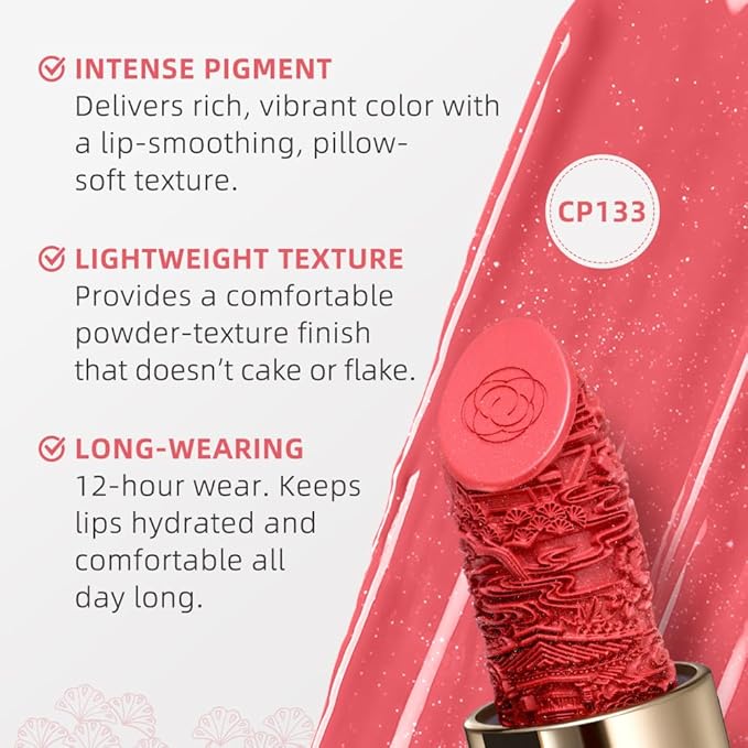 Catkin Moist Lipstick Hydrating High Impact Color Infused with Vitamin E and Avocado Oil Smooth Soft Texture Long Lasting Pink Glow Shimmer Finish 133