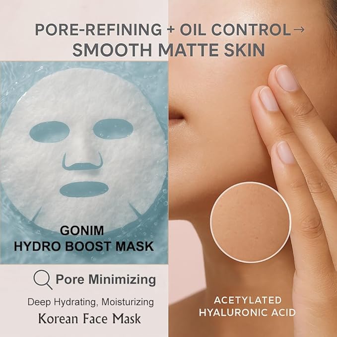 GONIM Face Mask Korean Skin Care with Hyaluronic Acid & Collagen Activation- Face Masks Skincare Hydration, Moisturizing Sheet Mask, Travel Essentials, Korean Face Mask 30ml x10 Sheets