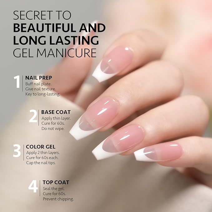 GAOY Classical Gel Nail Polish Set Include Jelly Nude Black White Red Hot Pink Colors Kit for French Manicure and Daily Nail Art at Home