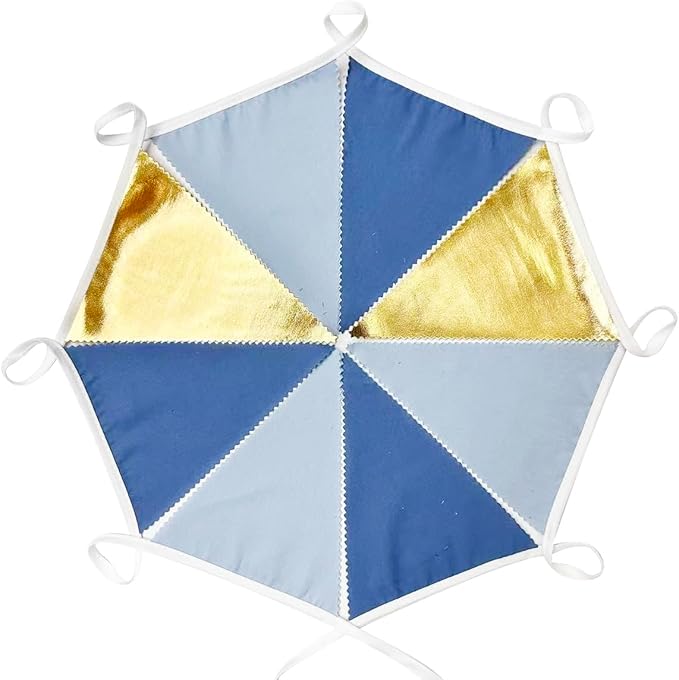 32Ft Dusty Blue Gold Party Decorations Dusty Blue Gold Triangle Banner Flag Pennant Fabric Garland Streamers for Nautical Birthday Ahoy Achor Bridal Baby Shower Sea Summer Graduation Party Decor