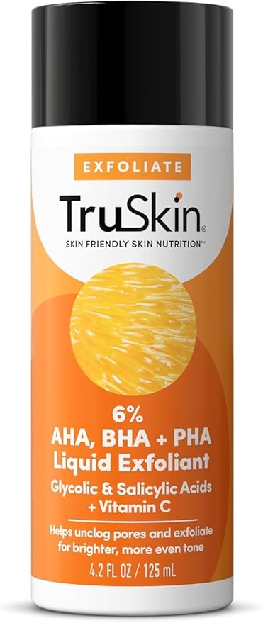 TruSkin BHA Liquid Exfoliant & Toner – PHA AHA BHA Gentle Exfoliator with Salicylic & Glycolic Acid, Vitamin C – Improve Appearance of Tone & Texture, Unclog & Minimize Look of Pores, 4.2 fl oz