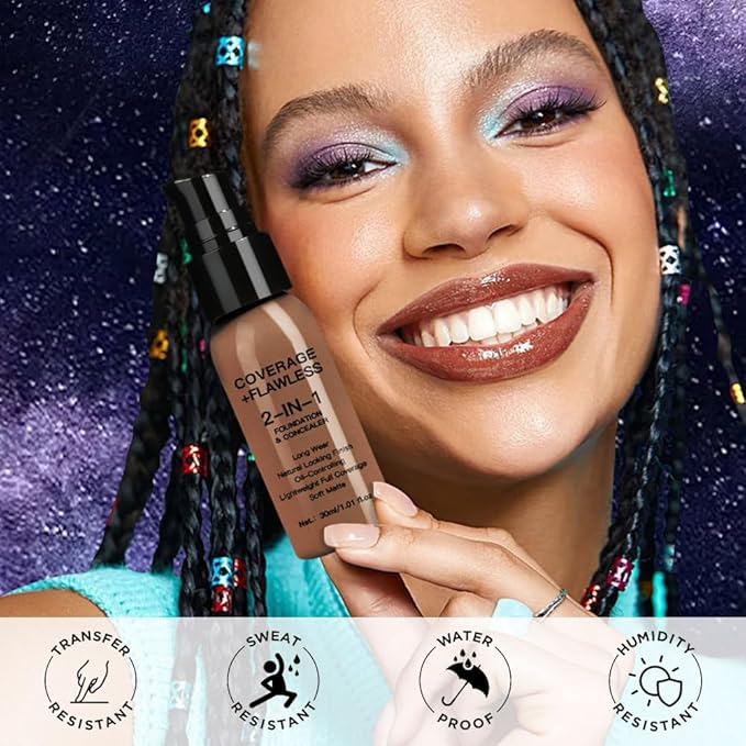 2 in 1 Foundation Concealer, Lightweight Creamy Long Lasting Face Makeup for Combination Oily Skin, Conceals Dark Circles Under Eyes Dark Spots and Blemishes, Vegan Cruelty-Free, Cappuccino