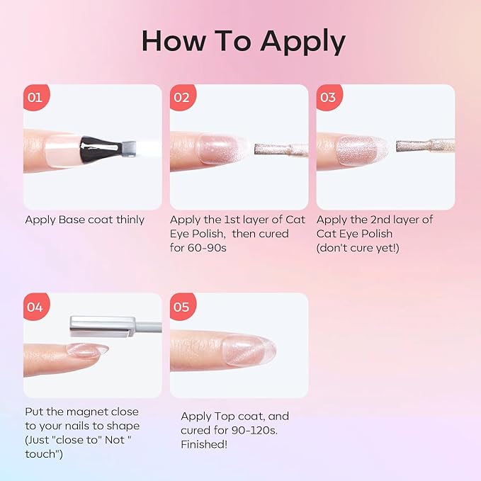 modelones Cat Eye Nail Polish Set, 6 Colors Magnetic Silver Pink Red Purple Quick Dry Mini Nail Lacquer Kit, Green Orange Blue Long Lasting Manicure Home DIY Fall Gifts for Women Girls