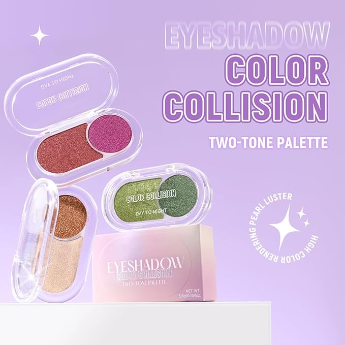 Brownish Red Brown Shimmer Eyeshadow Double Colors Palette, High Pigment Eye Shadow Powder, Blendable Smooth and Texture Waterproof, Smudge-proof, Durable and Long-lasting Makeup Palette 03#