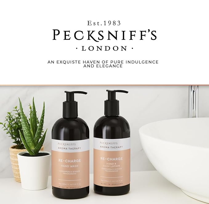 Pecksniff's Aroma:Therapy Re-Charge Duo Caddy, 500 ml/16.9 fl oz Hand Wash and 500 ml/16.9 fl oz Hand & Body Lotion